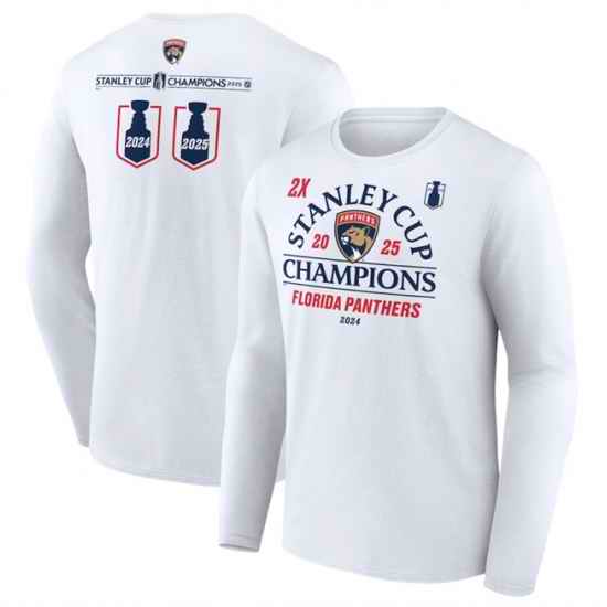 Men Florida Panthers White Two Time Stanley Cup Champions Top Line Long Sleeve T Shirt